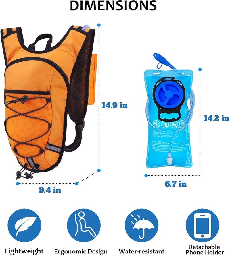 DEVONWIDE Lightweight Hydration Backpack 2L Water Bladder Pack for Running, Cycling, Hiking – Anti-Theft Water Backpack with Phone Holder, Trekking Pole Holder & Reflective Strips for Men & Women - Image 2